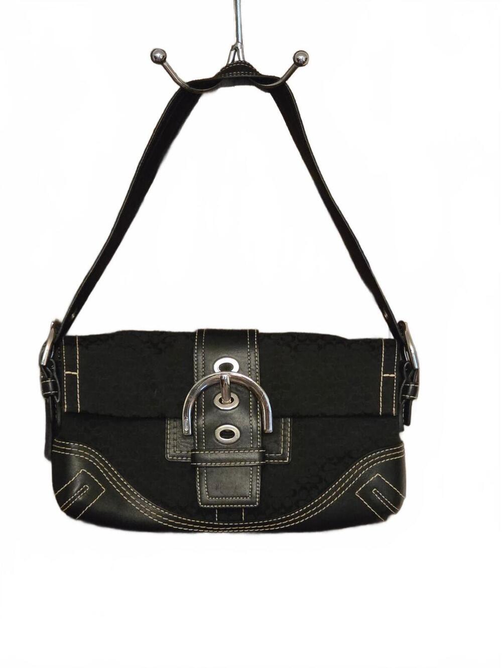 Vintage Y2K Coach 3628 Black Jacquard Mini Signature Buckle Flap Shoulder Bag